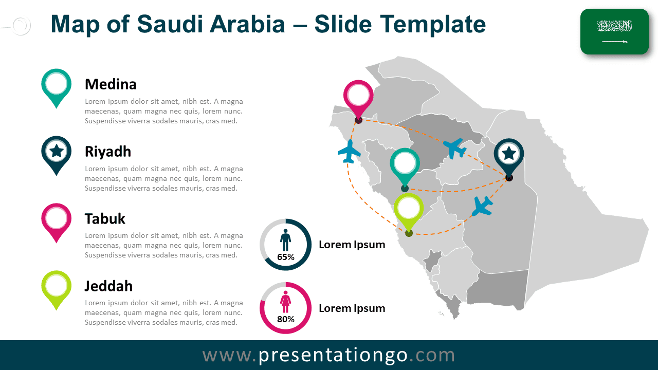 Free Saudi Arabia Map for PowerPoint and Google Slides
