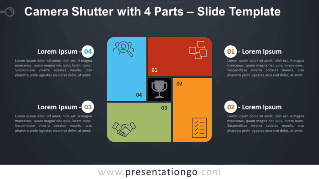 Camera Shutter with 4 Parts Diagram for PowerPoint and Google Slides Free Camera Shutter with 4 Parts Diagram for PowerPoint and Google Slides