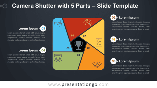 Camera Shutter with 5 Parts Diagram for PowerPoint and Google Slides Free Camera Shutter with 5 Parts Diagram for PowerPoint and Google Slides