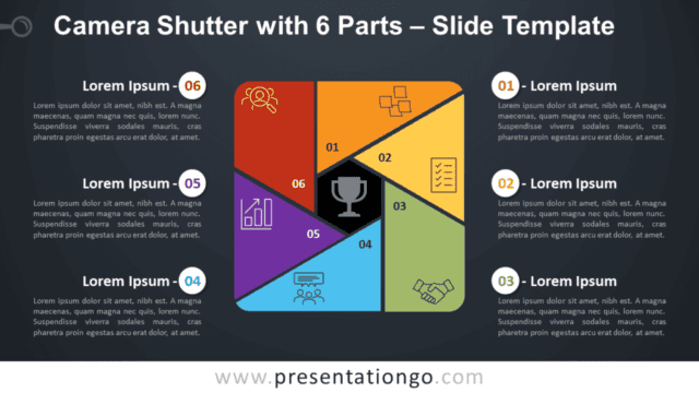 Camera Shutter with 6 Parts Diagram for PowerPoint and Google Slides Free Camera Shutter with 6 Parts Diagram for PowerPoint and Google Slides