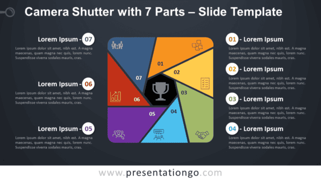Camera Shutter with 7 Parts Diagram for PowerPoint and Google Slides Free Camera Shutter with 7 Parts Diagram for PowerPoint and Google Slides