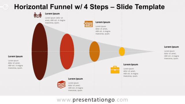 Horizontal Funnel with 4 Steps Diragram for PowerPoint and Google Slides Free Horizontal Funnel with 4 Steps Diragram for PowerPoint and Google Slides