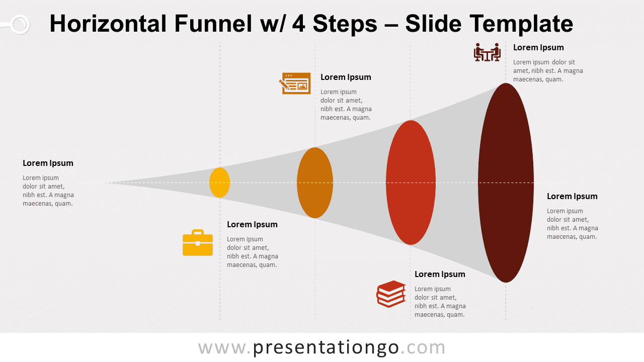 Free Horizontal Funnel with 4 Steps for PowerPoint and Google Slides