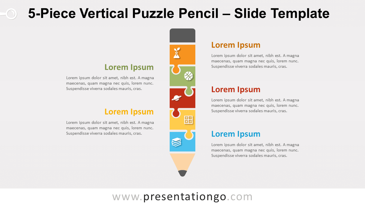 Free 5-Piece Vertical Puzzle Pencil for PowerPoint and Google Slides