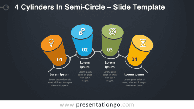 4 Cylinders in Semi-Circle Graphics for PowerPoint and Google Slides Free 4 Cylinders in Semi-Circle Graphics for PowerPoint and Google Slides