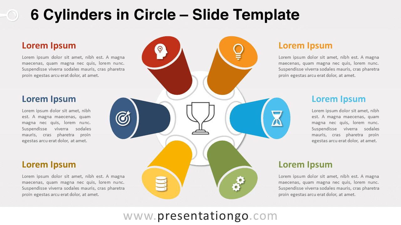 Free 6 Cylinders in Circle for PowerPoint and Google Slides