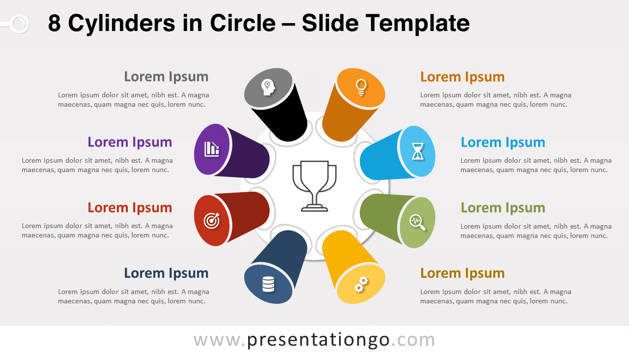 Free 8 Cylinders in Circle for PowerPoint and Google Slides