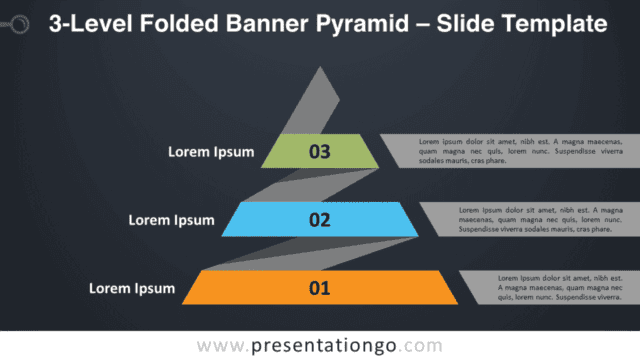 Free 3-Level Folded Banner Pyramid Diagram for PowerPoint and Google Slides