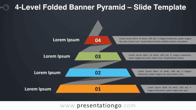 Free 4-Level Folded Banner Pyramid Diagram for PowerPoint and Google Slides
