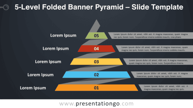 Free 5-Level Folded Banner Pyramid Diagram for PowerPoint and Google Slides