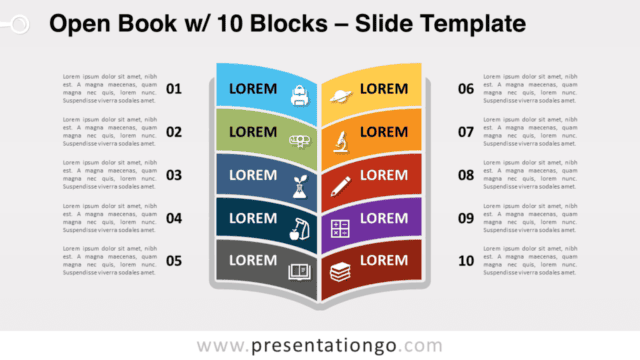 Open Book with 10 Blocks for PowerPoint and Google Slides Free Open Book with 10 Blocks for PowerPoint and Google Slides