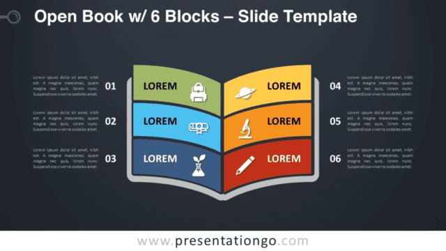 Open Book with 6 Blocks Graphics for PowerPoint and Google Slides Free Open Book with 6 Blocks Graphics for PowerPoint and Google Slides