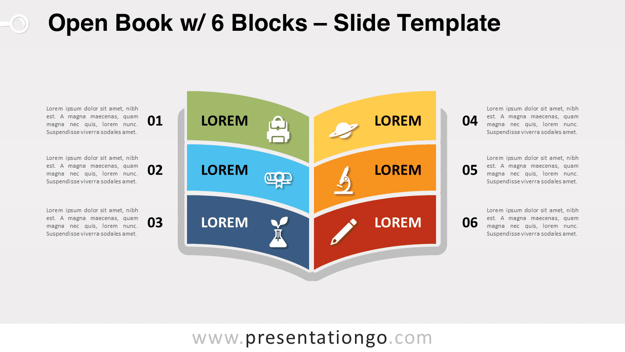Free Open Book with 6 Blocks for PowerPoint and Google Slides