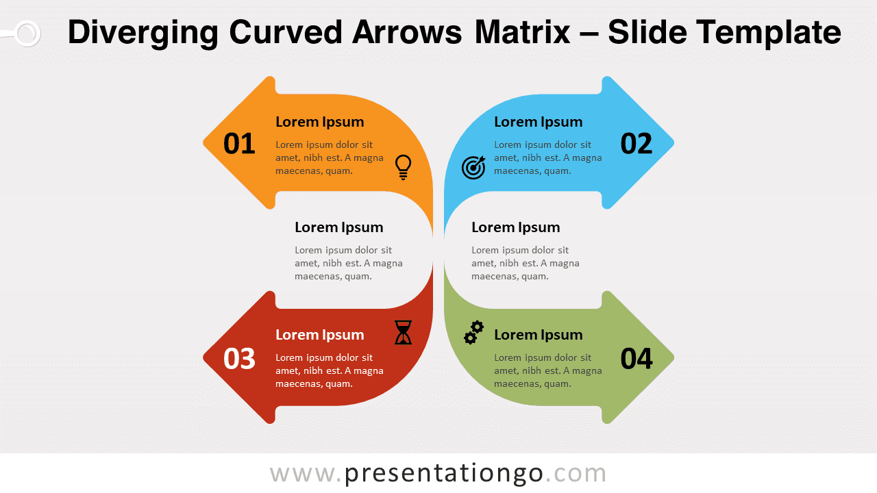 Free Diverging Curved Arrows Matrix for PowerPoint and Google Slides