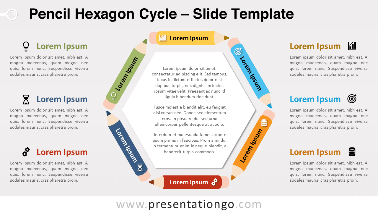 Free Pencil Hexagon Cycle for PowerPoint and Google Slides