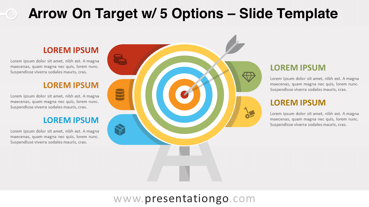 Arrow On Target with 5 Options for PowerPoint and Google Slides