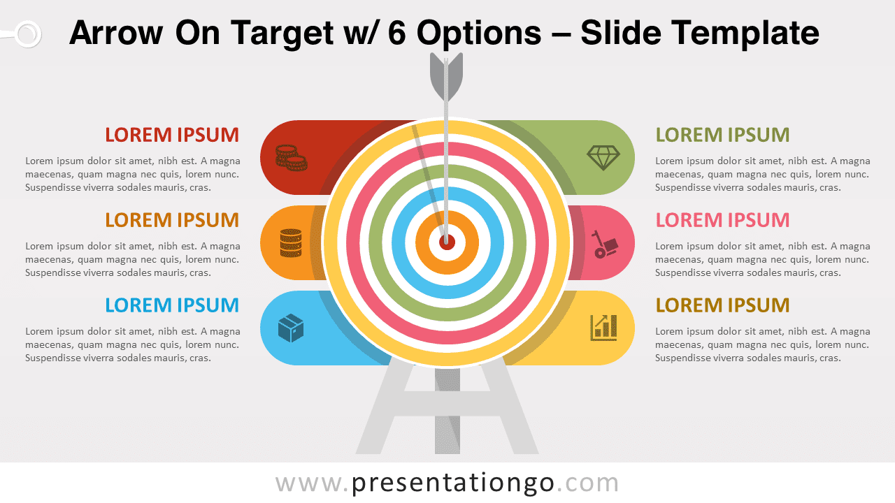 Arrow On Target with 6 Options for PowerPoint and Google Slides