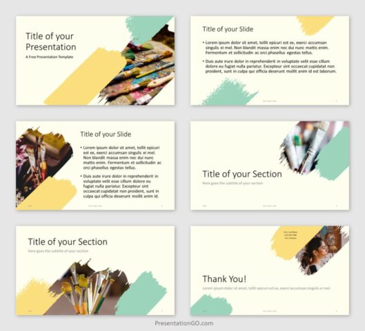 Brushes PowerPoint Template - Example with Photos Free Brushes PowerPoint Template - Example with Photos
