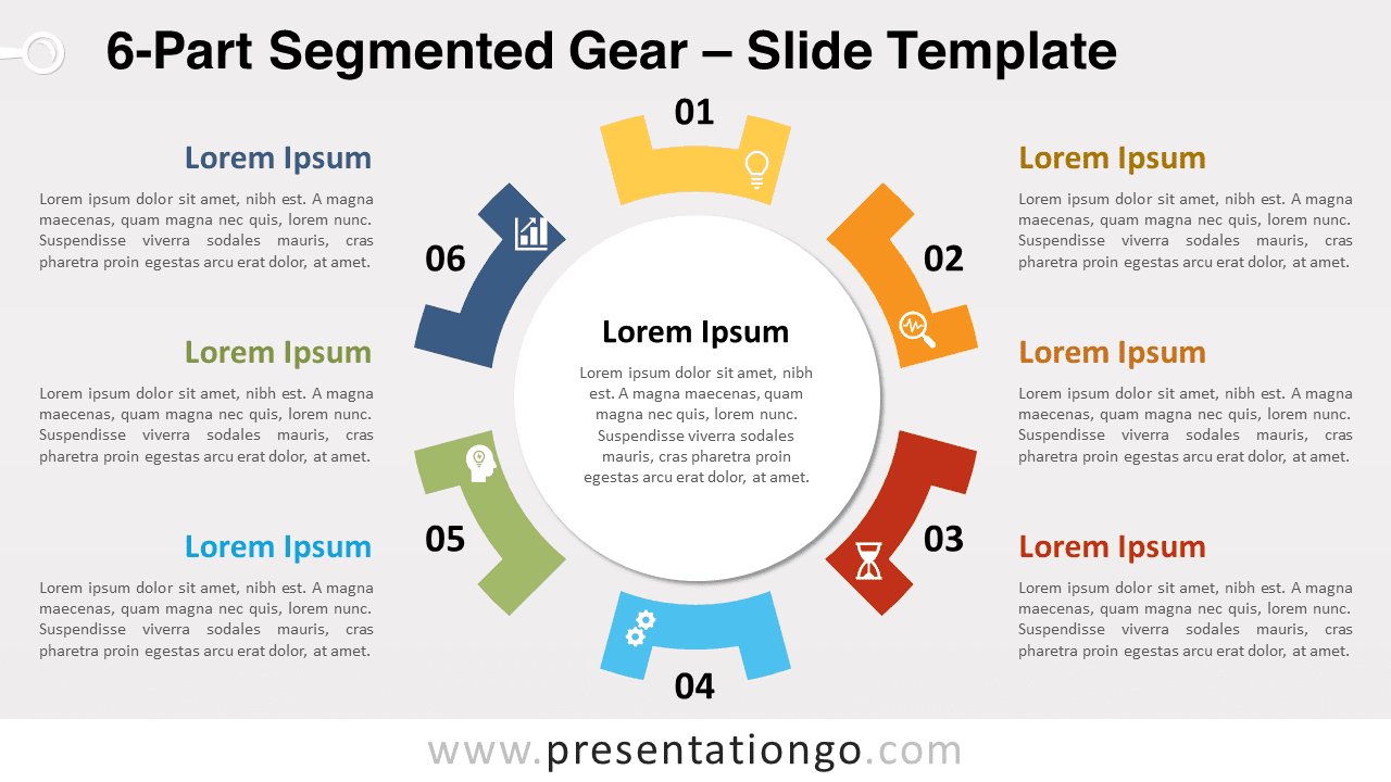 Free 6-Part Segmented Gear for PowerPoint and Google Slides