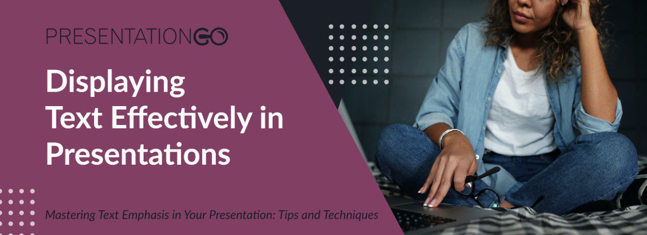Photo of a woman sitting on a bed and working on a laptop to illustrate how to display text effectively in presentations
