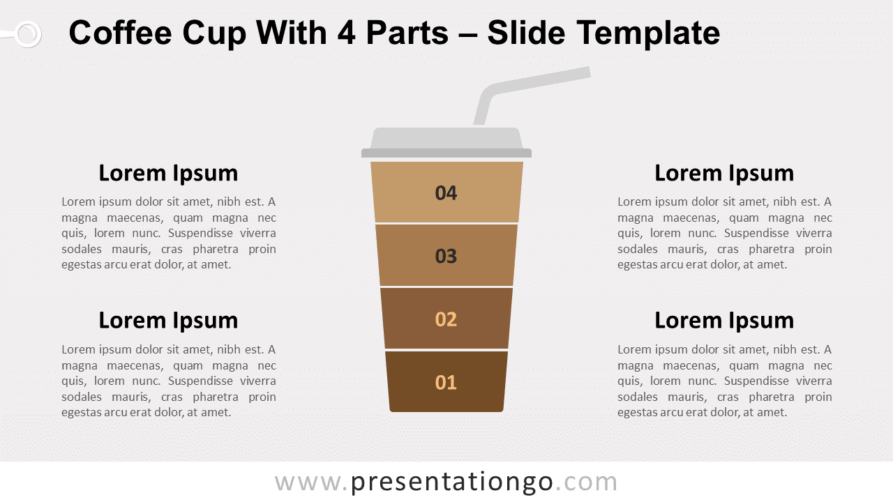 Free Coffee Cup with 4 Parts for PowerPoint and Google Slides