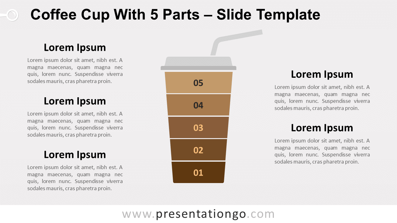 Free Coffee Cup with 5 Parts for PowerPoint and Google Slides