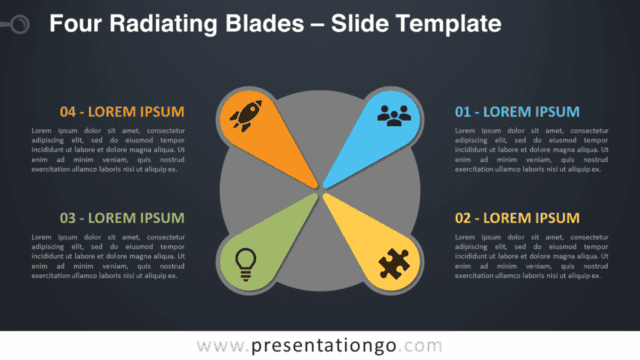 Four Radiating Blades Graphics for PowerPoint and Google Slides Free Four Radiating Blades Diagram for PowerPoint and Google Slides