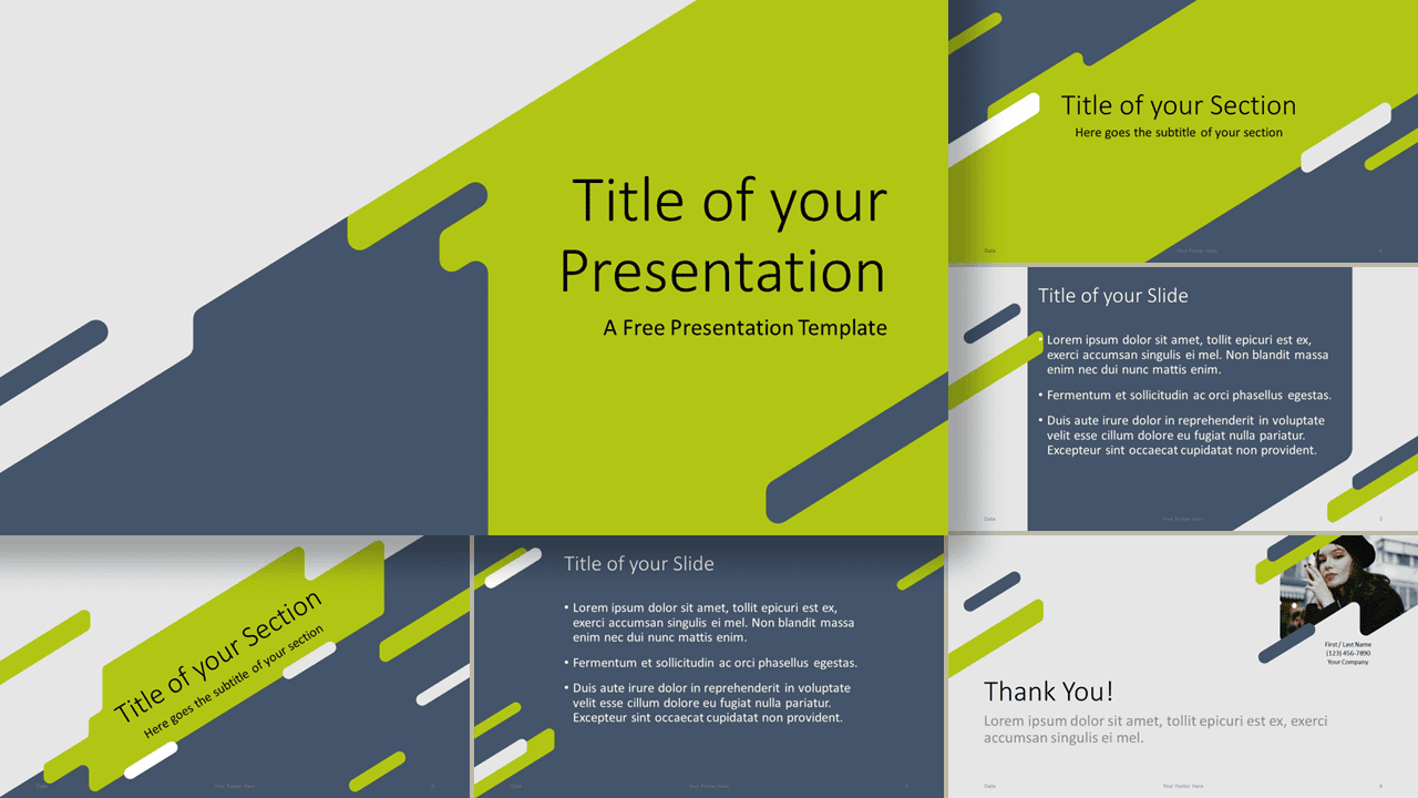 Preview of Diagonal Dynamics Template for PowerPoint and Google Slides with 6 widescreen layout slides.