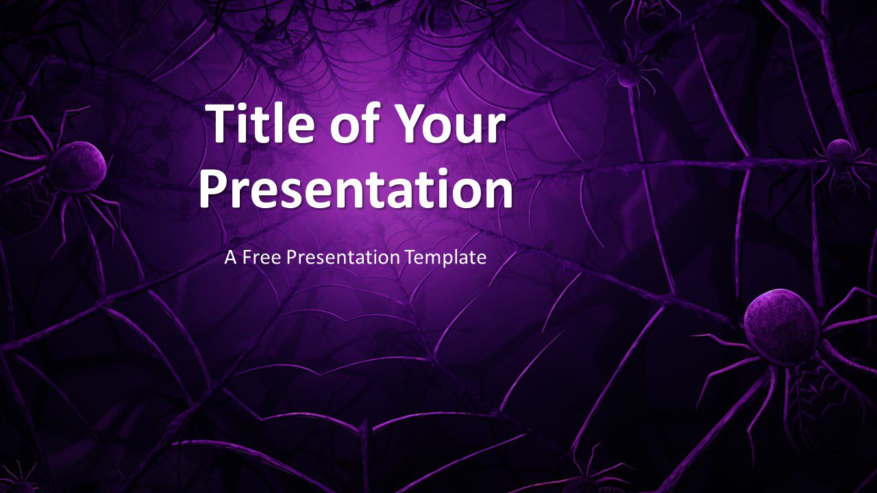 Preview of the cover slide for the Halloween Web Template available for PowerPoint and Google Slides with a spooky spider web theme.