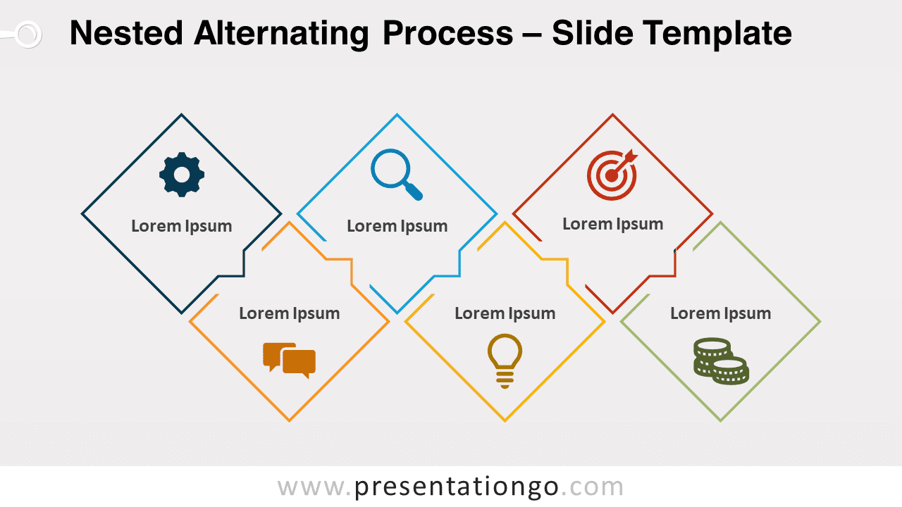 Widescreen preview of the Nested Alternating Process slide template for PowerPoint and Google Slides presentations