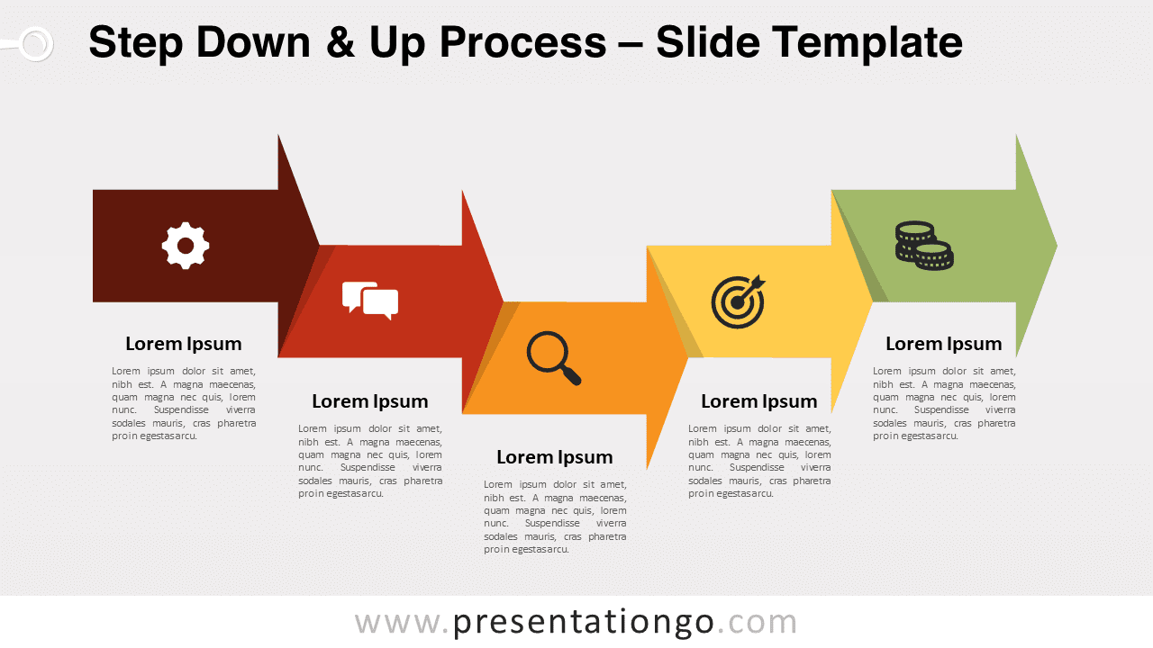 Widescreen slide template illustrating a V-shaped trend for PowerPoint and Google Slides.
