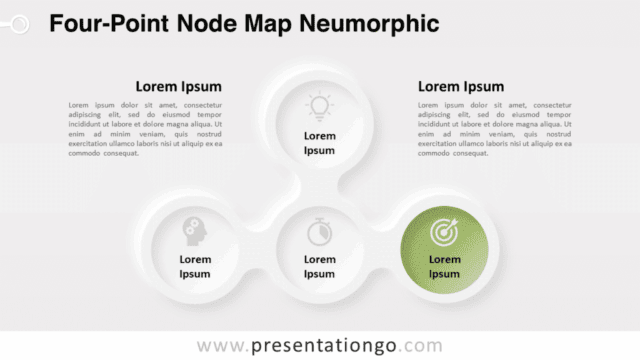 Neumorphic Node Map on a light background, optimized for widescreen presentations.