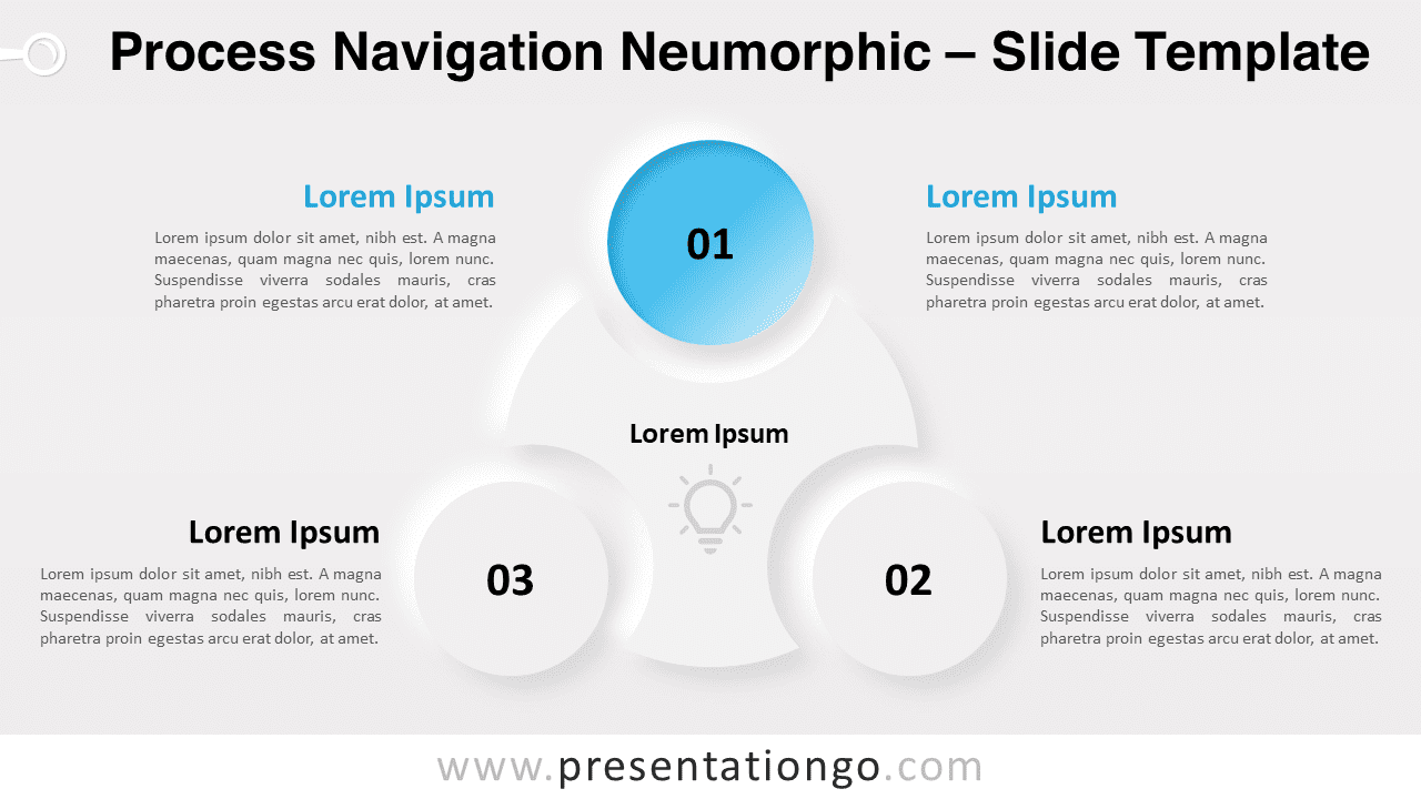 Process Navigation Neumorphic infographic template on a light background in widescreen format