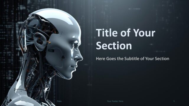 Android Intelligence Front-Facing Content Slide Front-facing android figure on a content slide from the Android Intelligence Presentation Template.