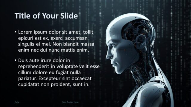 Android Intelligence Title and Content Slide - Option 1 Detailed content slide from Android Intelligence PowerPoint Template with bullet points and android imagery.
