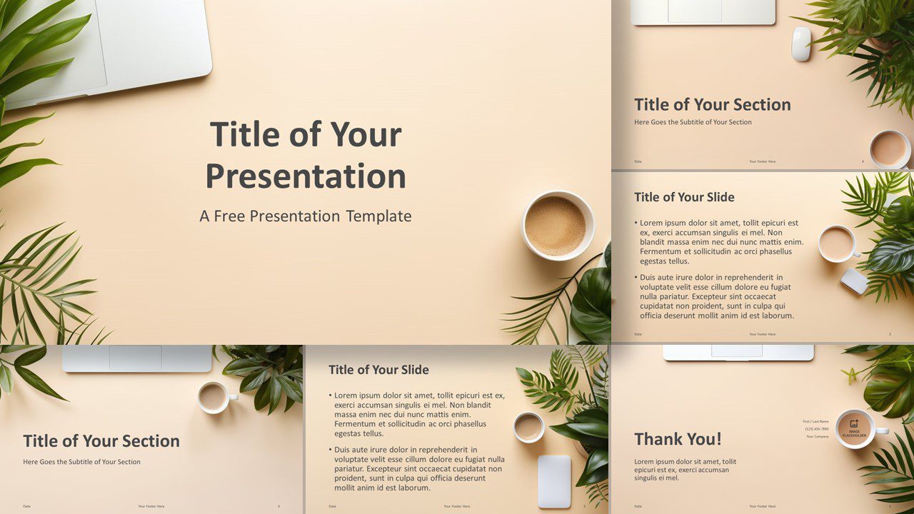 Widescreen preview of Harmony Workspace Template for PowerPoint and Google Slides with cover slide emphasis.