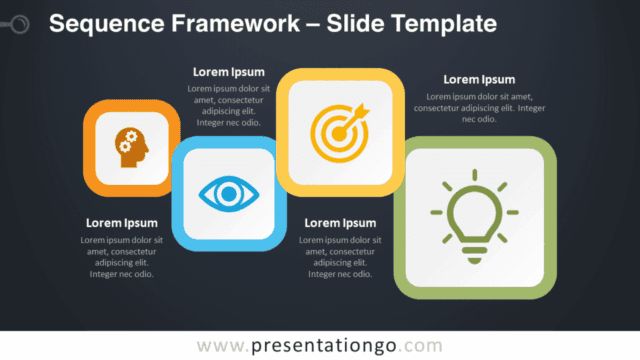 Dark background version of the Sequence Framework PowerPoint template with vibrant, contrasting colors in the block design.