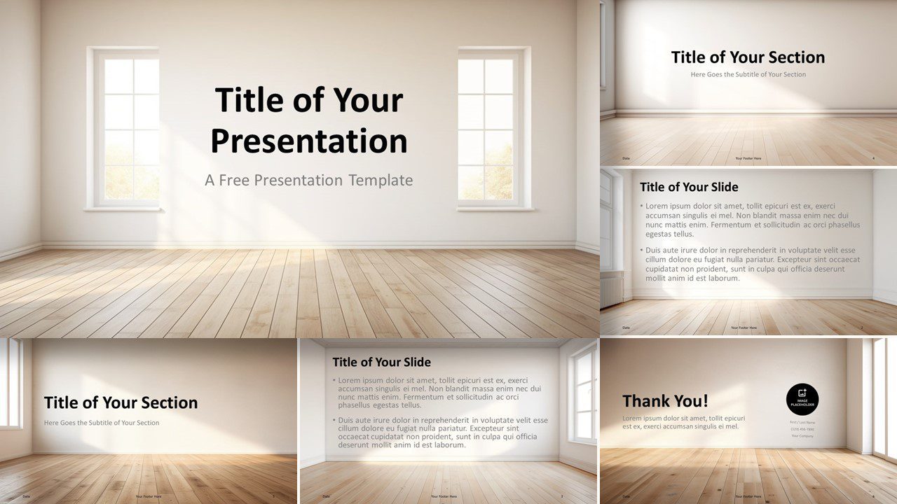Widescreen preview of the Sunbeam Studio Template for PowerPoint and Google Slides with the cover slide highlighted.
