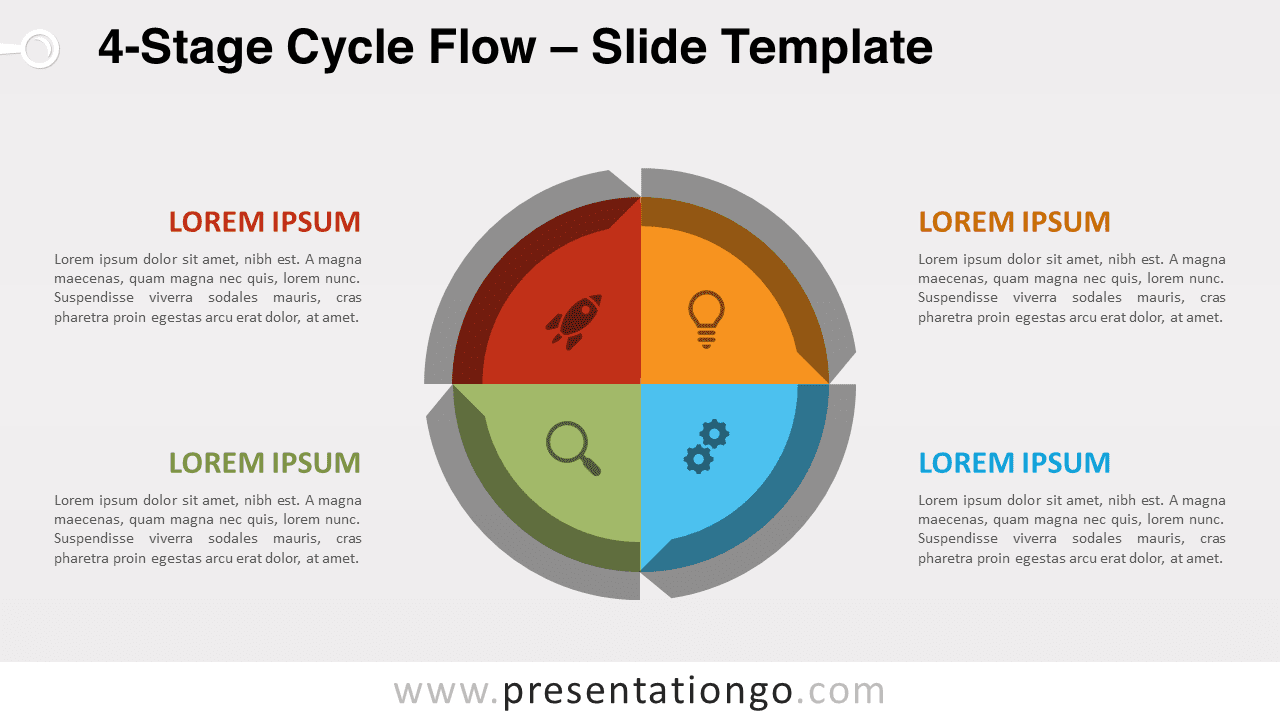 4-Stage Cycle Flow diagram on a light background for PowerPoint presentations and Google Slides