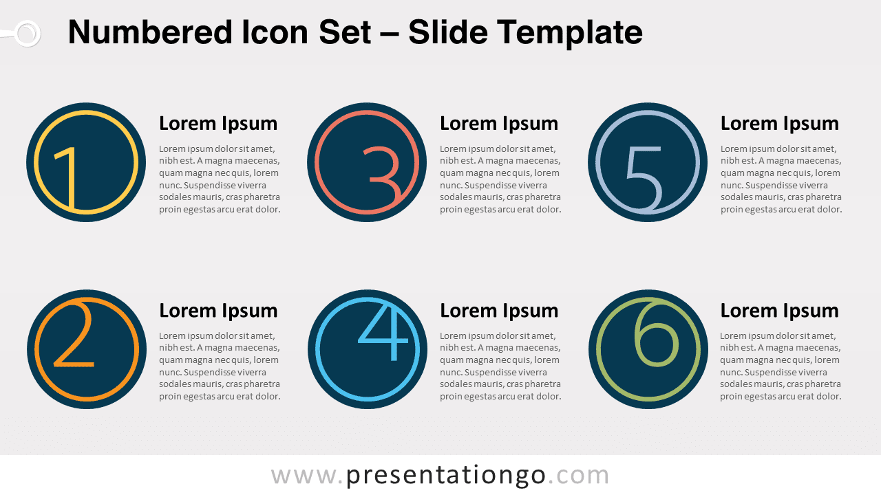 Elegant Numbered Icon Set with light background theme, ideal for PowerPoint and Google Slides presentations.