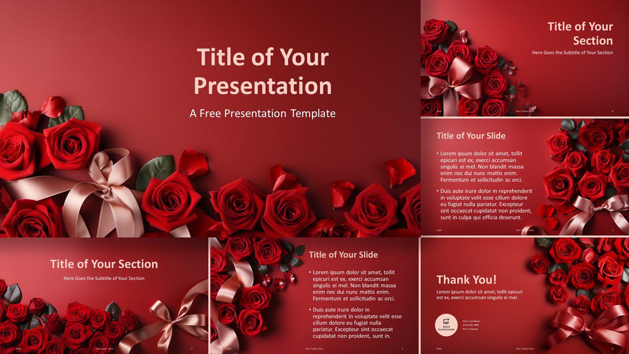 Widescreen preview of the Romantic Celebration template for PowerPoint and Google Slides with a focus on the cover slide.