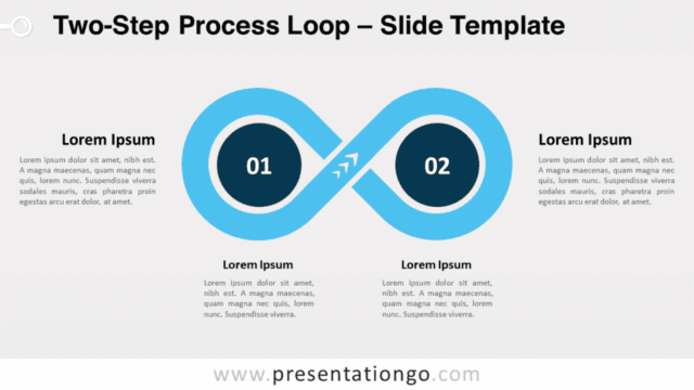 Two-Step Process Loop PowerPoint template displayed on a light background, illustrating a clear, stepwise presentation format.
