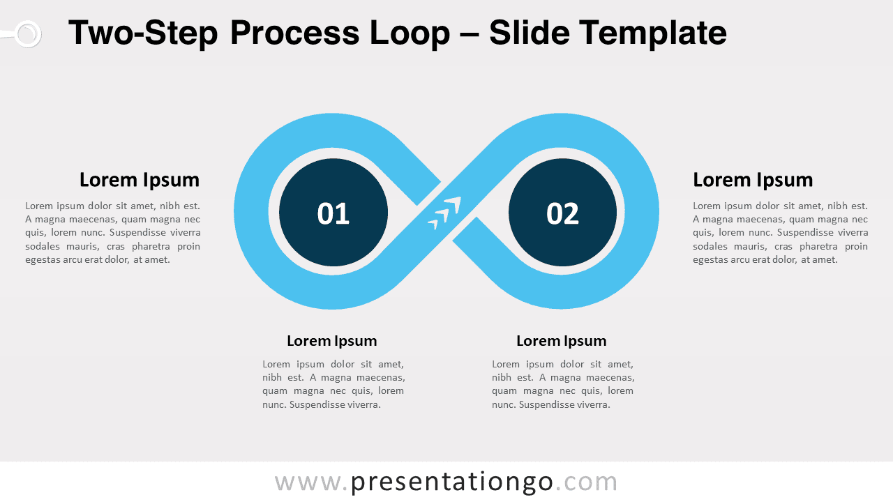 Two-Step Process Loop PowerPoint template displayed on a light background, illustrating a clear, stepwise presentation format.