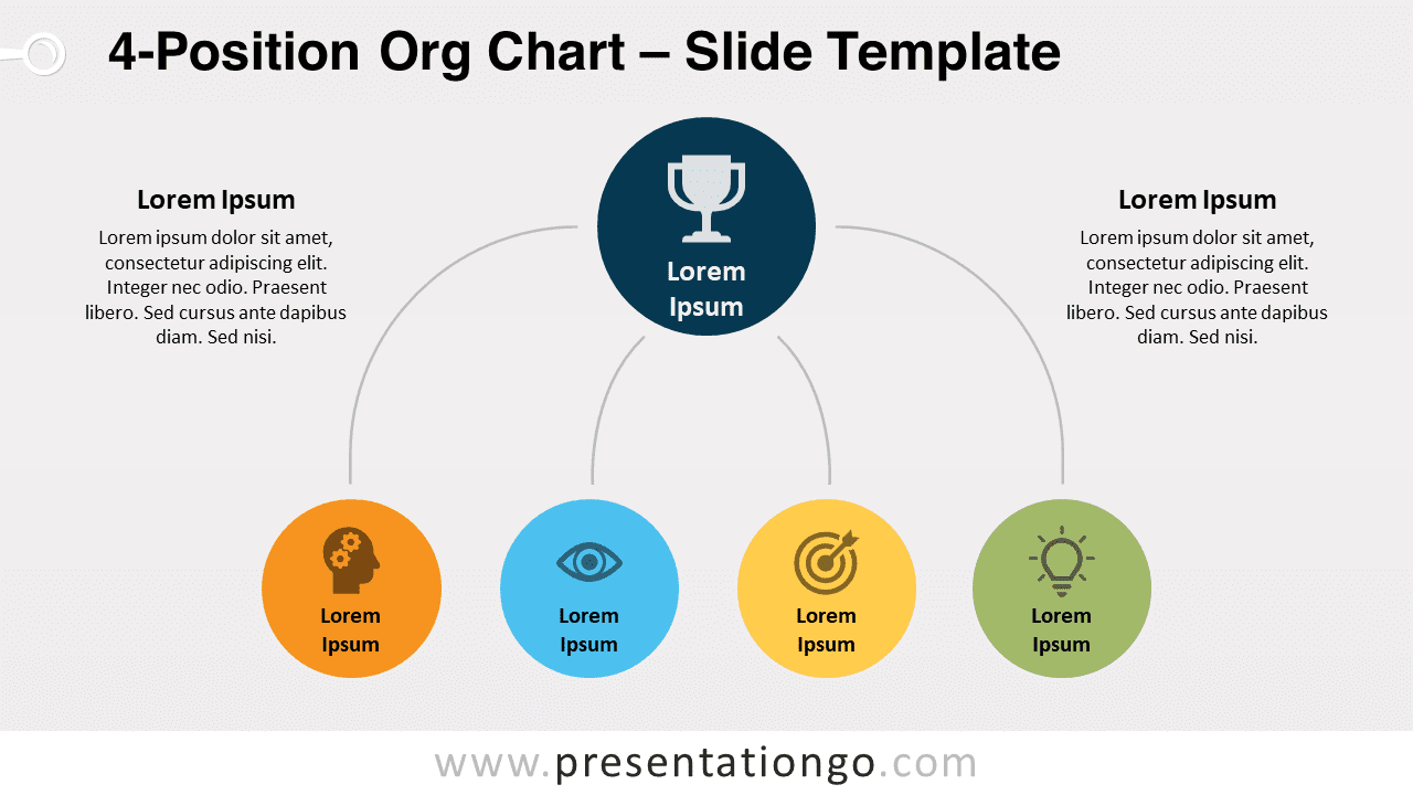 4-Position Org Chart on a light background, optimized for PowerPoint and Google Slides presentations.