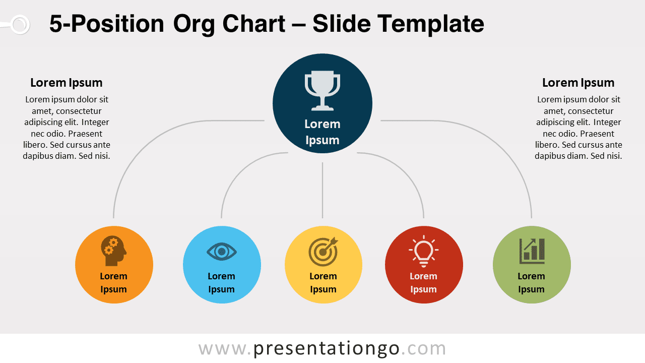 5-Position Org Chart template on a light background for PowerPoint and Google Slides presentations
