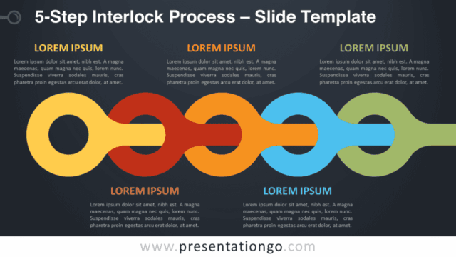 5-Step Interlock Process Google Slides template slide on a dark background, highlighting the template's versatility for different themes.