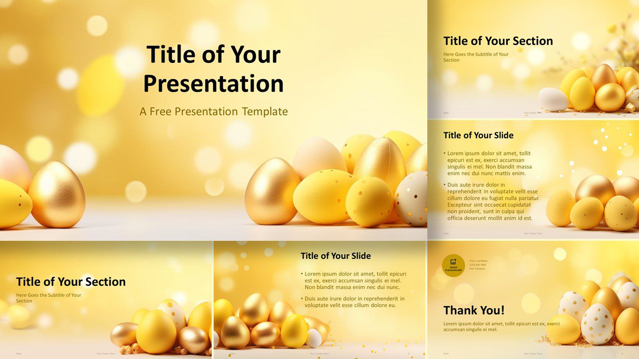 Cover slide of Widescreen Golden Easter Eggs Template for PowerPoint & Google Slides