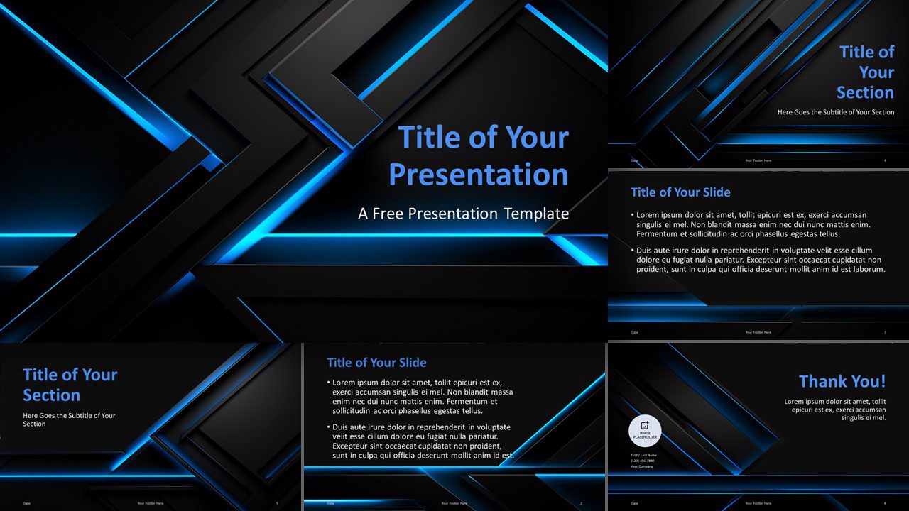 Widescreen preview of Neon Tech Lines Template compatible with PowerPoint and Google Slides, highlighting the cover slide.