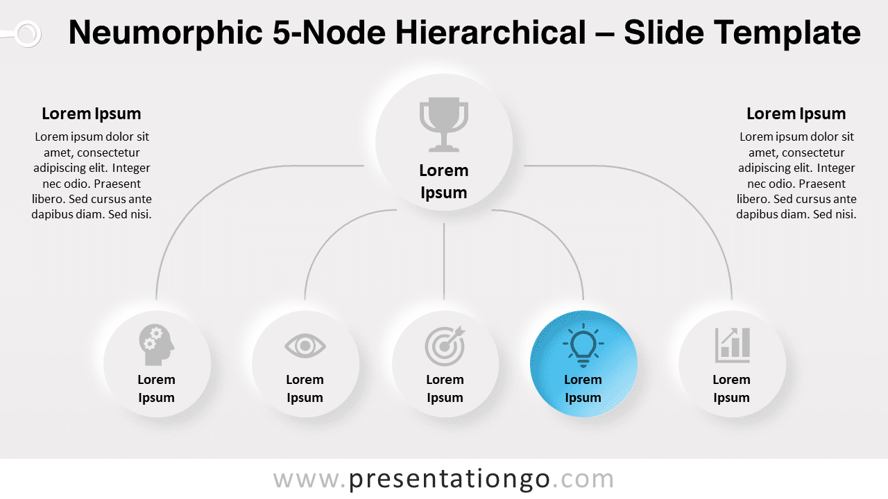 Neumorphic 5-Node Hierarchical Template on Light Background for PowerPoint and Google Slides Presentations
