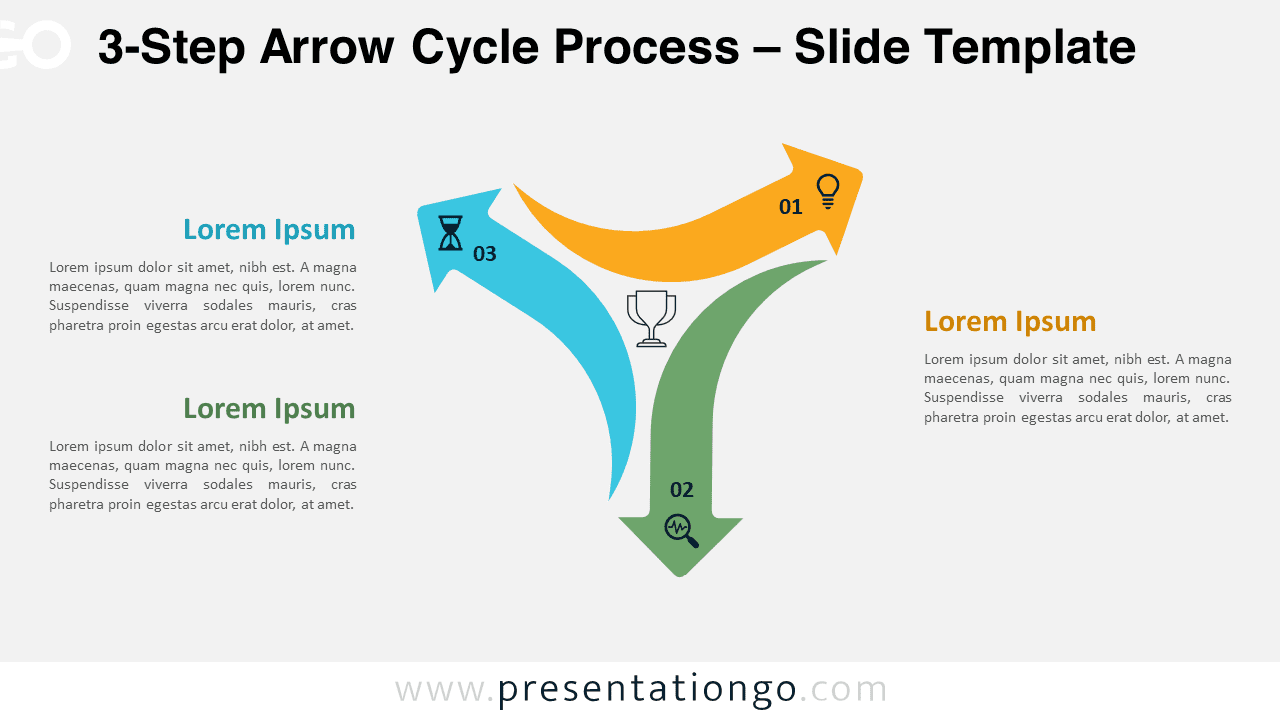 3-Step Arrow Cycle Process slide with a light background for PowerPoint and Google Slides presentations